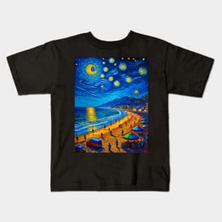 Santa Monica at starry night Kids T-Shirt